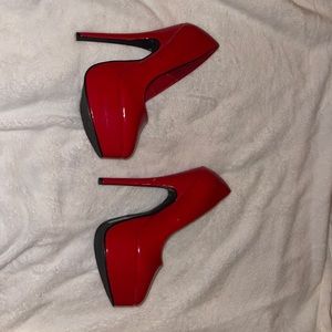 Size 7 Patent Leather Rounde Toe Platform Red Stiletto High Heels Pumps